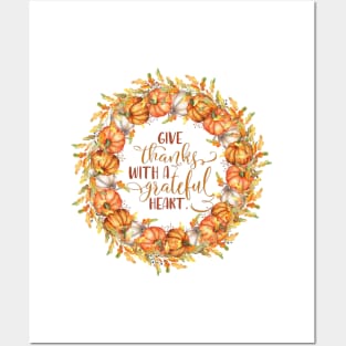 Give Thanks Pumpkin Wreath Posters and Art